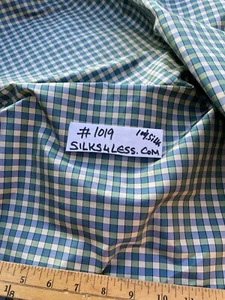 DESIGNER QUALITY SILK TAFFETA GINGHAM CHECK- GREEN/BLUES/OFF-WHITE!!! - Picture 1 of 8
