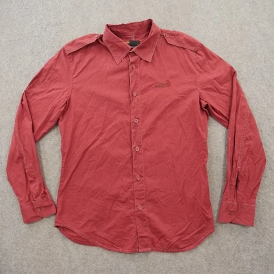 Camisa masculina Diesel pequena vermelha botão para cima fina longa logotipo casual - Imagem 1 de 4