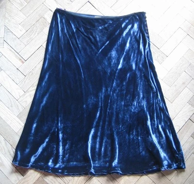 Stunning  Blue Silk Blend Crushed Velvet BRORA Bias Cut Flippy Skirt  16 - BNWOT - Image 1 of 4