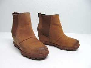 Botas de cuña SOREL Joan of Arctic cuero marrón tostado Chelsea para mujer talla 8 M - Imagen 1 de 9