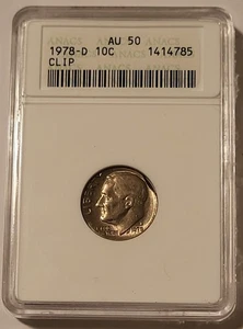1978 D Roosevelt Error Clip Dime AU50 ANACS - Picture 1 of 4