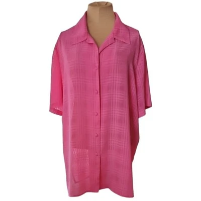 Liz Baker 女式粉色透明泡泡纱纽扣衬衫加 22W — 第 1/4 张图片