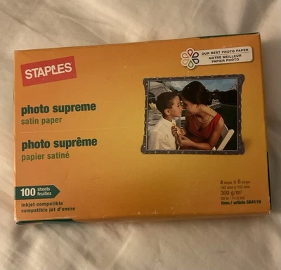 Staples Photo Supreme Satin 4x6 Inch 100 Sheets 564119 For Inkjet - open box - Image 1 of 2
