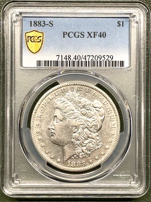 1883 S PCGS GOLD SHIELD GRADED XF40 MORGAN SILVER DOLLAR - KEY DATE - Image 1 of 2