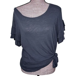 Camisa Pilcro Mujer Pequeña Manga Volantes Nudo Dobladillo Informal Ligera Top - Imagen 1 de 7