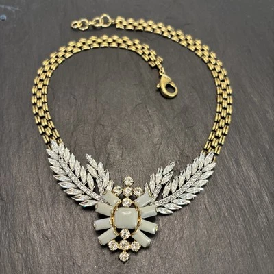 Lulu Frost For J Crew Angel Wings Necklace 20” Vintage Gold Plated Crystal - Image 1 of 4