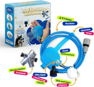 Dog Shower Attachment - Kit Pet Washing - Hose Grooming Brush - BLUE/GRAY - Picture 1 of 9