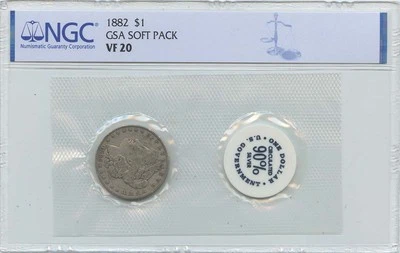 1882 Morgan Dollar GSA SOFT PACK S$1 NGC VF20 - Image 1 of 2