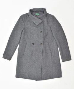 BENETTON Womens Double Breasted Overcoat UK 12 Medium Grey New Wool OM15 - Picture 1 of 4