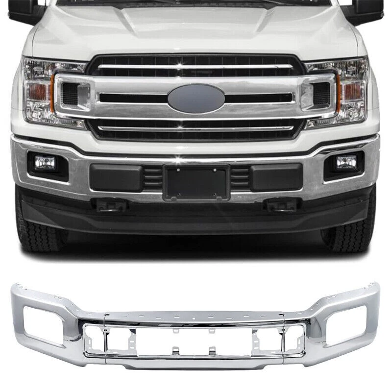 Chrome Front Bumper Face Bar Steel For Ford F150 F-150 18-20 W/ Fog Hole