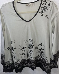LA BLEND Women's BOHO Sequin Top Hand Made Embellished Long Sleeve Off White M - Picture 1 of 9