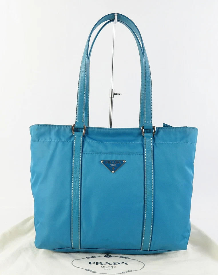 Auténtico bolso de mano PRADA azul de nailon y cuero #61079 Foto 1 de 4