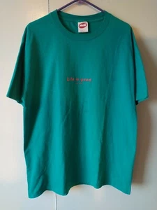 Vintage 90s Avia Shoe Brand Promo Logo Spell Out Teal Shirt LARGE - Picture 1 of 6