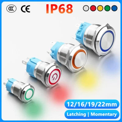 12/16/19/22mm Metal Push Button Switch Momentary Latching On/Off LED Lamp 3-220V - Image 1 of 4