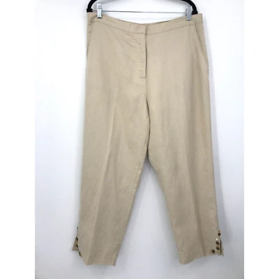 Ruby Rd. Linen Blend Crop Beaded Hem Pant Beige Tan 16 - Image 1 of 4