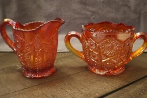 Vintage Indiana Glass Iridescent Red Carnival Cream and Sugar Set - Picture 1 of 10