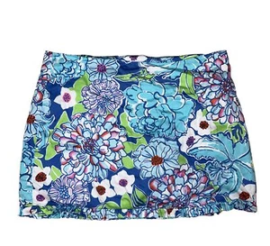 LILLY PULITZER Callie May Flowers Worth Blue Print Cotton Mini Skirt SZ 4 - Picture 1 of 3