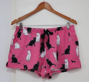 NEW Peter Alexander Sleep Shorts Size M Pink All Over Black White Cat Print - Picture 1 of 9