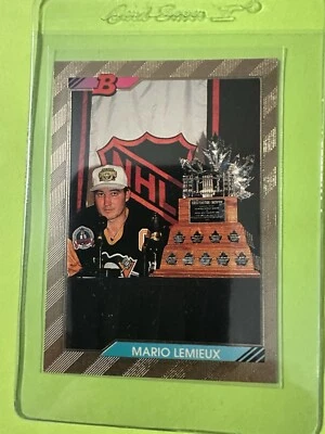 1992-93 Bowman #440 Mario Lemieux Conn Smythe Trophy Winner FOIL - Image 1 of 4
