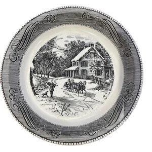 Vintage Royal China Jeannette Currier and Ives Black 10" PIE PLATE Sleigh Ride - Picture 1 of 7