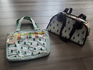 Pair Of Vtg Roxy Y2K 90s Logo Bird Print Satchel Mini Duffle Canvas Purse Totes - Picture 1 of 21