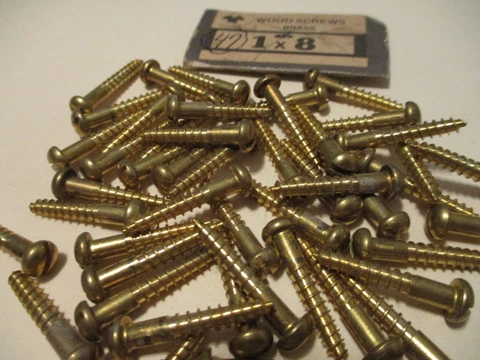 47 - 1" LONG X #8, VINTAGE  N.O.S. BRASS WOOD SCREWS W/ ROUND SLOTTED HEADS Cover