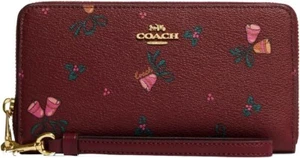 COACH Long Zip Around Wallet With Holiday Bells Print - CF355 Black Cherry - Picture 1 of 4