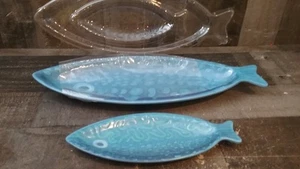 Opalhouse 2 PK Melamine Blue Fish Platters 16" & 10" - Picture 1 of 6