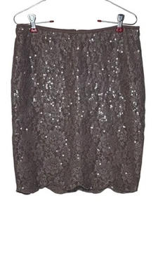 Saia feminina Yoana Baraschi Anthropologie renda esfumaçada lantejoulas vieira bainha 4 nova com etiquetas - Imagem 1 de 4