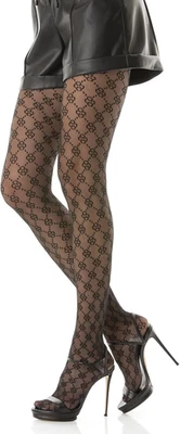 Damen-Strumpfhose transparent Blumenmuster unsichtbaren Füßen 40 Denier - Bild 1 von 4
