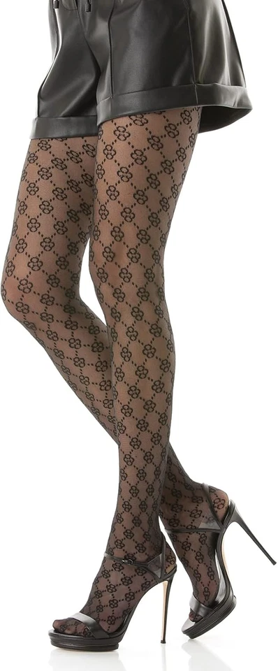 Damen-Strumpfhose transparent Blumenmuster unsichtbaren Füßen 40 Denier - Bild 1 von 4