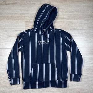 VTG Hollister Y2k Hoodie Mens Small Blue Striped Pullover Heavyweight Fleece - Picture 1 of 8