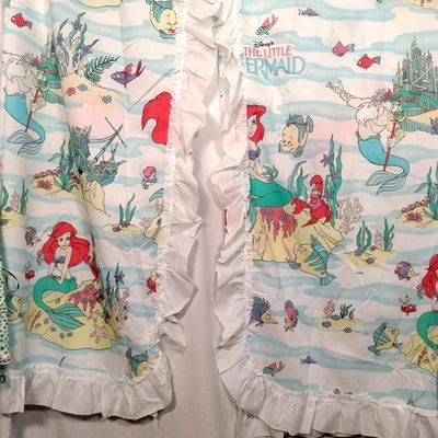 Disney Little Mermaid Curtains Ruffled Pair Ariel King Triton Sebastian 2 Piece - Image 1 of 4