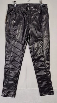 Pantalones Idopy Nuevos con Etiquetas Hombres Talla 33x28 Imitación Cuero 4 Bolsillos Costura Detalle Negro Cremallera Foto 1 de 4