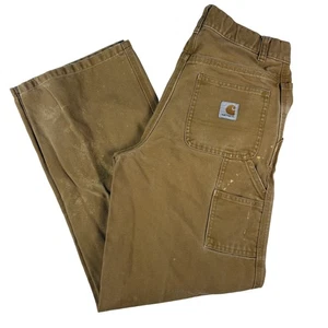 Carhartt Pants Boys 16 Brown Carpenter Workwear Utility 100% Cotton - Picture 1 of 9