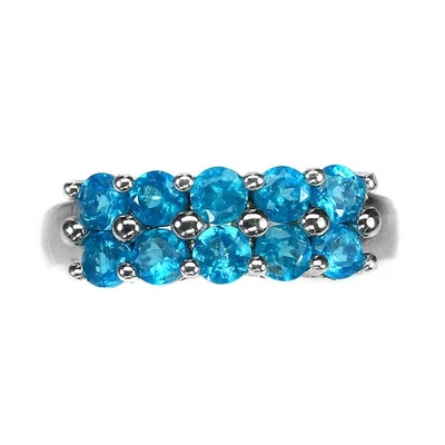 Anello in argento sterling 925 rotondo blu apatite 3 mm gioielli con pietre... - Immagine 1 di 4