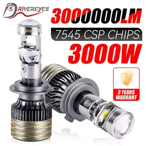 3000W 3000000LM H7 H4 Canbus Car Headlight Mini Lens LED Projector Bulb 6000K - Picture 1 of 21