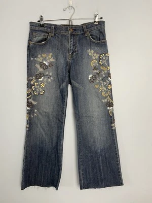 Arden B. Jeans Para Mujer Talla 8 Azul Denim Adornado Boho Floral Corte Retro Dobladillo Foto 1 de 4