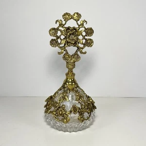 Vintage Ormolu Perfume Bottle Ornate Floral Filigree W/ Glass Dauber -READ- - Picture 1 of 17