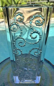 Daum France Crystal Vase Art Deco Floral Swirl Relief Rectangular Signed 13” - Picture 1 of 23