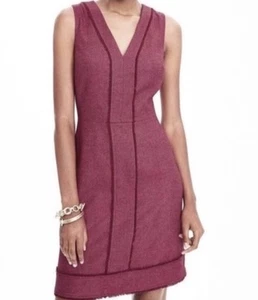 Banana Republic Magenta Rosa V-Ausschnitt Ärmellos Fransen Gefüttert Etuikleid Gr 6 - Bild 1 von 6