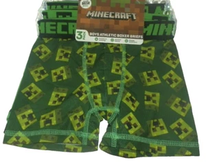 New Boys size 4 XS Minecraft Athletic Boxer Briefs Mesh 3 Pack Green - Picture 1 of 3