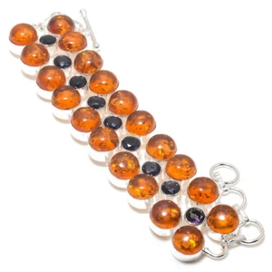 Baltic Amber Amethyst Gemstone Silver Plated Elegant Bracelet Jewelry 7-8" - Picture 1 of 1