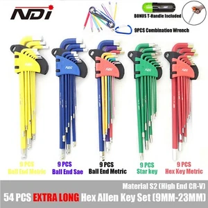 54 PCS EXTRA LONG ARM WRENCH ALLEN KEY HEX SET METRIC + IMPERIAL + TORX KEY - Picture 1 of 4