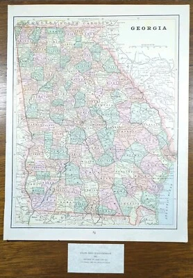 Vintage 1891 GEORGIA Map 11"x14" ~ Old Antique Original JOHNS CREEK SAVANNAH GA - Image 1 of 4