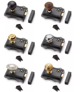 Black Brass Olde Victorian Rim Lock Latch - Choose Your Knobs Pair To Suit - Picture 1 of 170