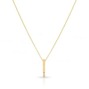 Collar colgante barra minimalista de diamantes de oro 14 K 0,03 quilates joyería fina - Imagen 1 de 5