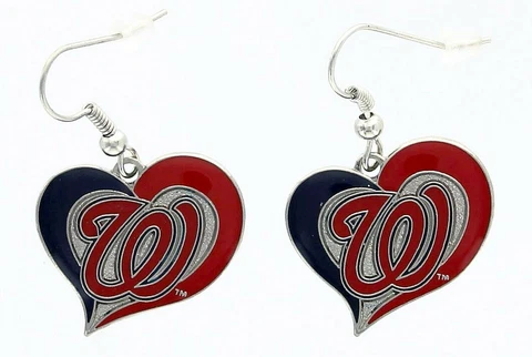 Washington Nationals Baseball Logo MLB Heart Swirl Charm Dangle Earrings Set Cover