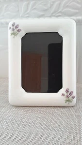 Vintage Ceramic Picture Frame Purple Flower 4.50”X3.00” Photo Inside ROC Taiwan - Picture 1 of 12