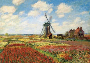 A Field of Tulips in Holland - Monet - A4 21x29.7cm Canvas Art Print Unframed - Picture 1 of 3